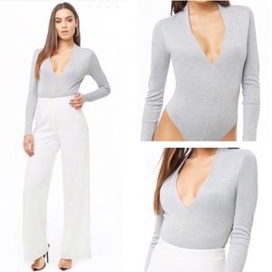 NWT Metallic Long Sleeve V-Neck Bodysuit